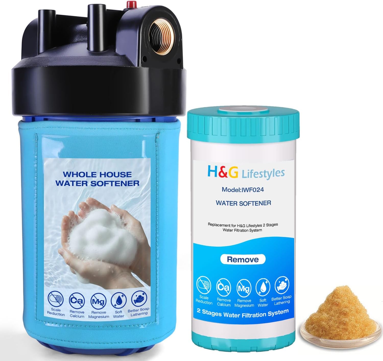 H&G Lifestyles Whole House Portable Water Softener 50,000 Gallons | Hose Filter for Hard Water,Inline Small Water Softener for Washing Machine Water Heater,Scale Inhibitor Filter