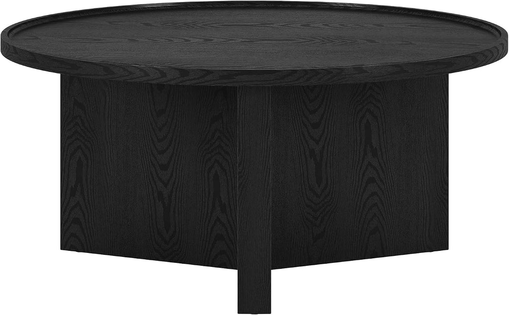 Henn&Hart 32' Round Wood Pedestal Low-Profile Coffee Table for Living Room, Family Room, Office or Apartment, Natural Black