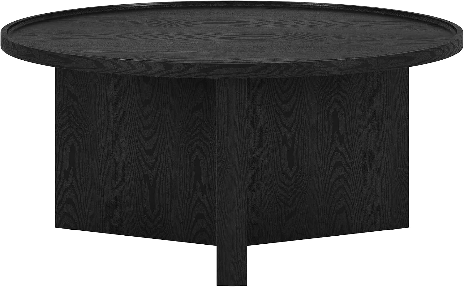 Henn&Hart 32' Round Wood Pedestal Low-Profile Coffee Table for Living Room, Family Room, Office or Apartment, Natural Black