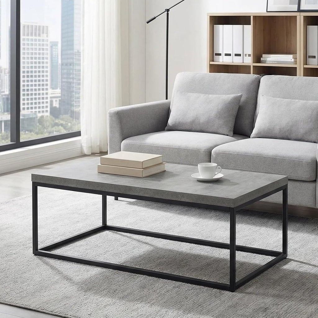 CENSI 47-Inch Large Grey Marble Accent Coffee Table/Center Table for Living Room, Rectangle Modern Industrial Style,Wood and Metal, Max.Loading 220 lbs. (Concrete)