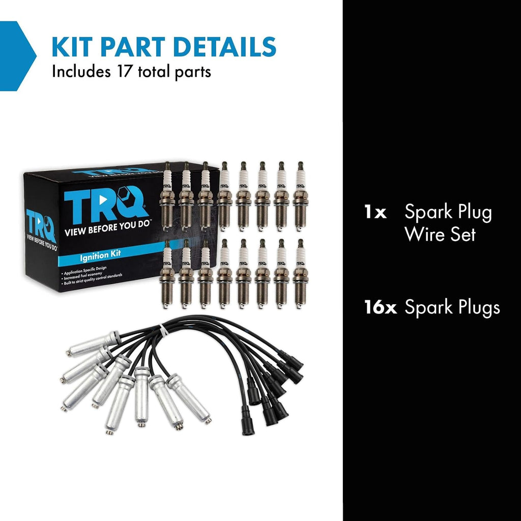 TRQ Ignition Coil & Spark Plug Kit Iridium 17 Piece Compatible with 2017-2019 Ford F-250 F-350 Super Duty V8 6.2L