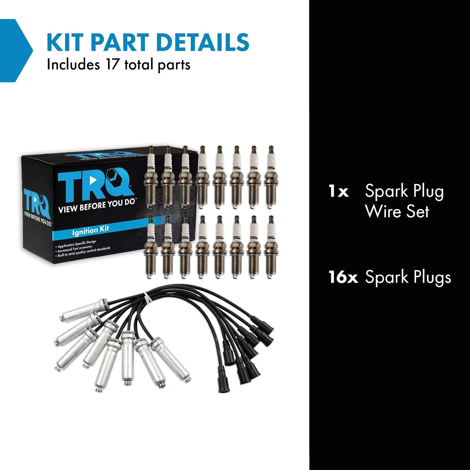 TRQ Ignition Coil & Spark Plug Kit Iridium 17 Piece Compatible with 2017-2019 Ford F-250 F-350 Super Duty V8 6.2L