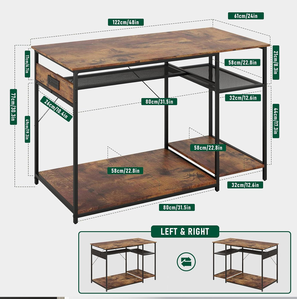 Reptile Tank Stand with Power Outlets，48' X 24' Tabletop Fits up to 120 Gallon Bearded Dragon Enclosure Stand，Double Snake Terrarium Table with Light