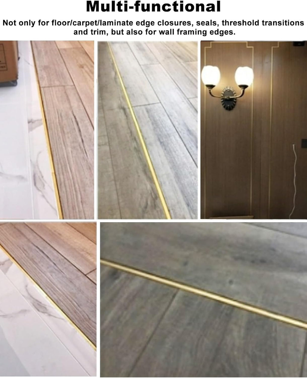 5 Mm Extra Narrow Floor Transition Strip Brass, T Molding Curved Seam Cover Doorway Threshold Strips, Wood to Tile Flooring Gap Edge Trim Transition Bar(20pcs)