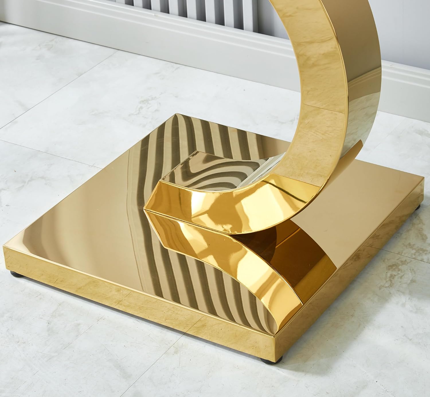 SSLine 1 Piece Living Room End Table Luxury Glass Side Table, Modern Gold End Table with C-Shape Stainless Steel Pedestal Base for Living Room Bedroom Office (1 End Table)