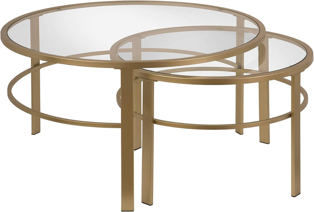 Henn&Hart Round Nested Coffee Table in Brass, Coffee Table coffee tables for living room, studio apartment essentials