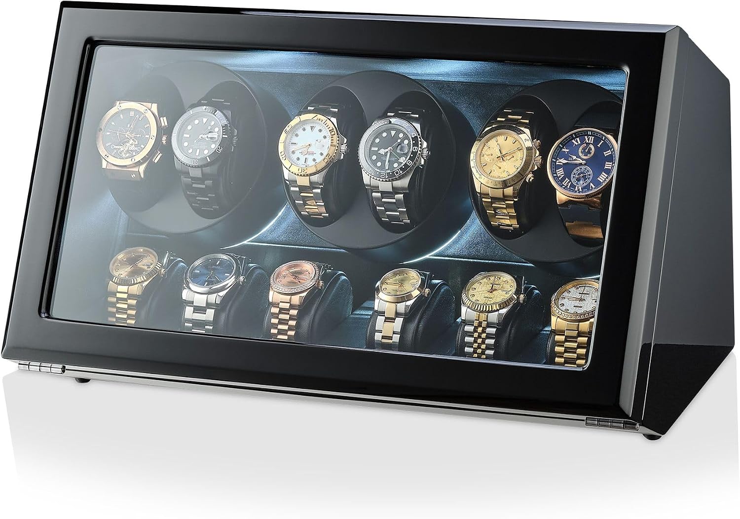 TIMECUBE Watch Winder with 6 Storage Slots, LED Light and Automatic Motor-Stop Option
