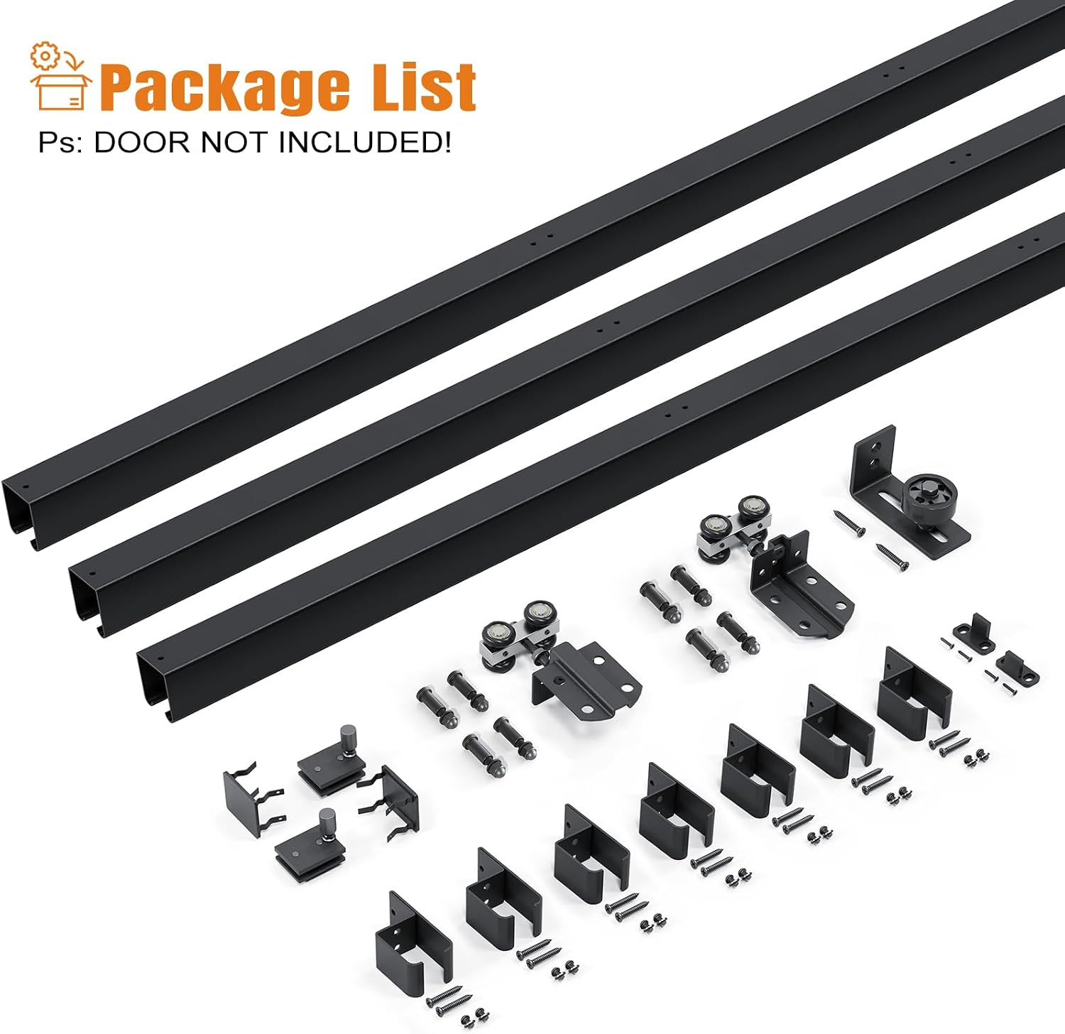 Easelife 12FT Exterior Sliding Barn Door Hardware Kit, Box Rail Track, 450lb Capacity, Black Weather-Resistant Steel, Wall Mount System for Outdoor Use, Fit Single 72in Door