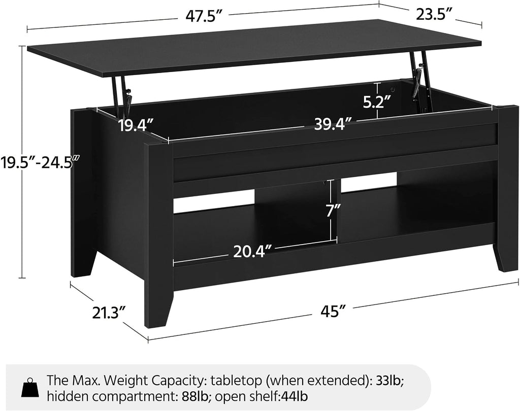 Yaheetech 47.5in Coffee Tables and 2PCS Side Tables Set, Lift Top Coffee Table with Storage and 3 Tier End Table with Storage Shelf for Living Room Black