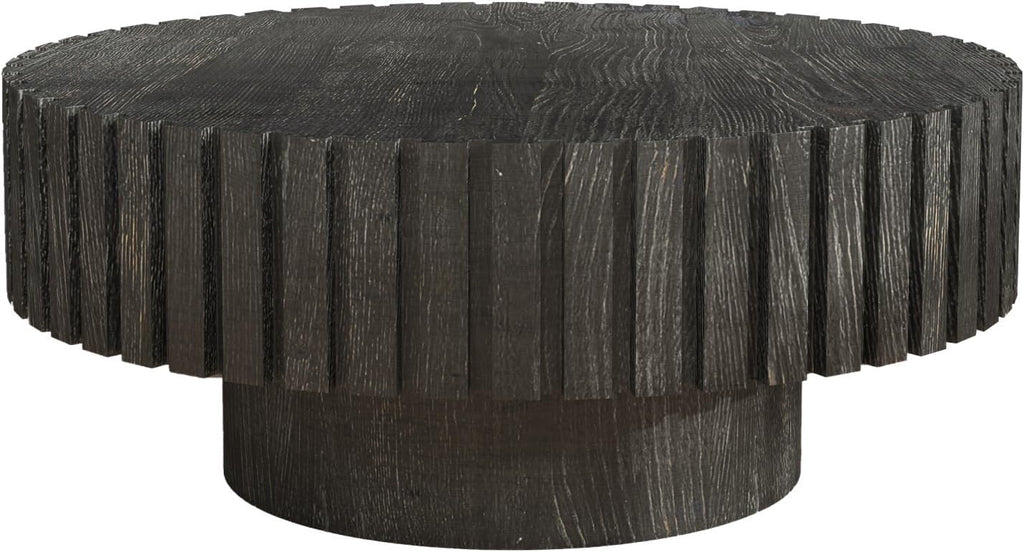 31.4'' Round Circle Coffee Table Modern Wood Coffee Table for Living Room, Contemporary Minimalist Fluted Drum Pedestal Style, Easy Assembly, Black