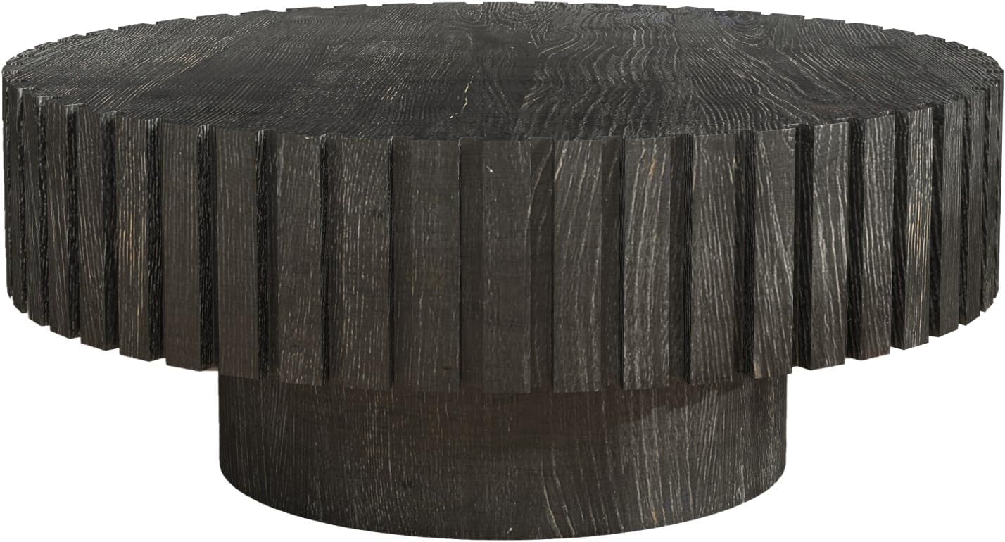 31.4'' Round Circle Coffee Table Modern Wood Coffee Table for Living Room, Contemporary Minimalist Fluted Drum Pedestal Style, Easy Assembly, Black