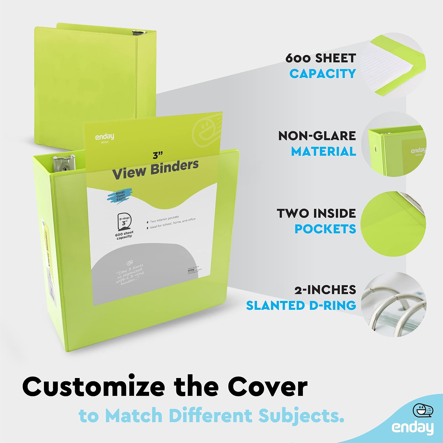 Enday 3 inch Binder (24 Pack - Green) 3 Ring Binder 3 inch with Clear View Cover and 2 Inside Pocket - for Letter Size 8.5 x 11'' Paper, Ideal for School Supplies, Office, and Home