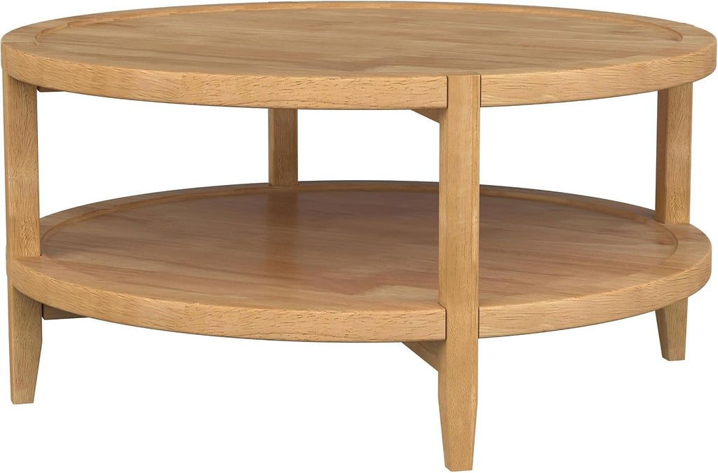 Coaster Home Furnishings - Camillo - Wood - Round Coffee Table with Lower Shelf, Tray-Like Top and Recessed Edges - Living Room - 35.5-Inch - Maple Brown - 709698