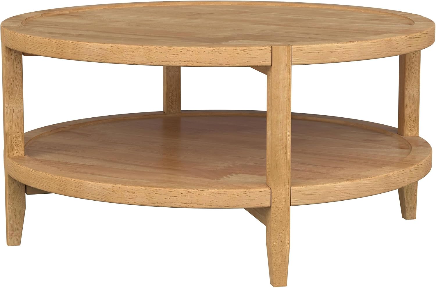 Coaster Home Furnishings - Camillo - Wood - Round Coffee Table with Lower Shelf, Tray-Like Top and Recessed Edges - Living Room - 35.5-Inch - Maple Brown - 709698