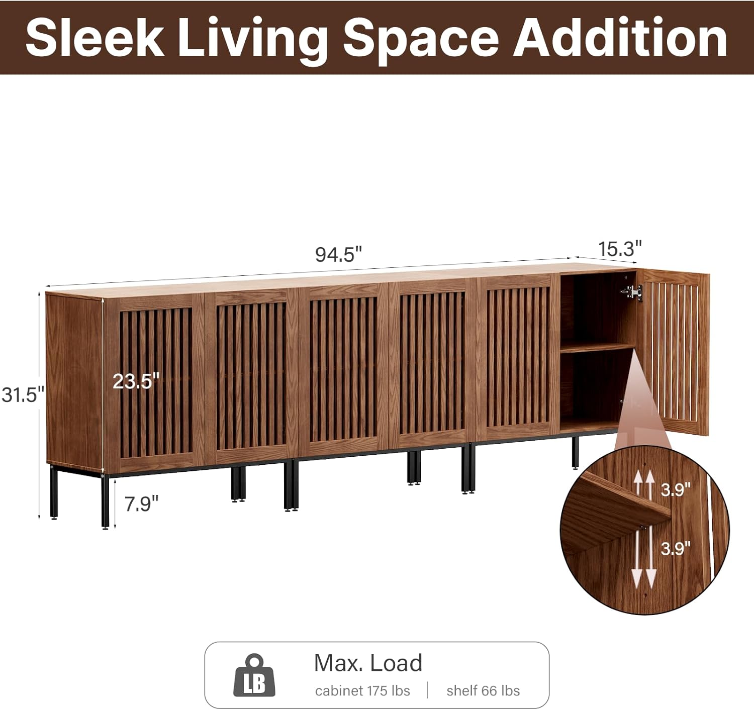 BVIUNTWO Buffet Cabinet with Storage,Set of 3 Farmhouse Console Table with Metal Base and Adjustable Shelves,Sideboard Coffee Bar Cabinet with 6 Doors for Kitchen,Dining Room,Living Room,Brown