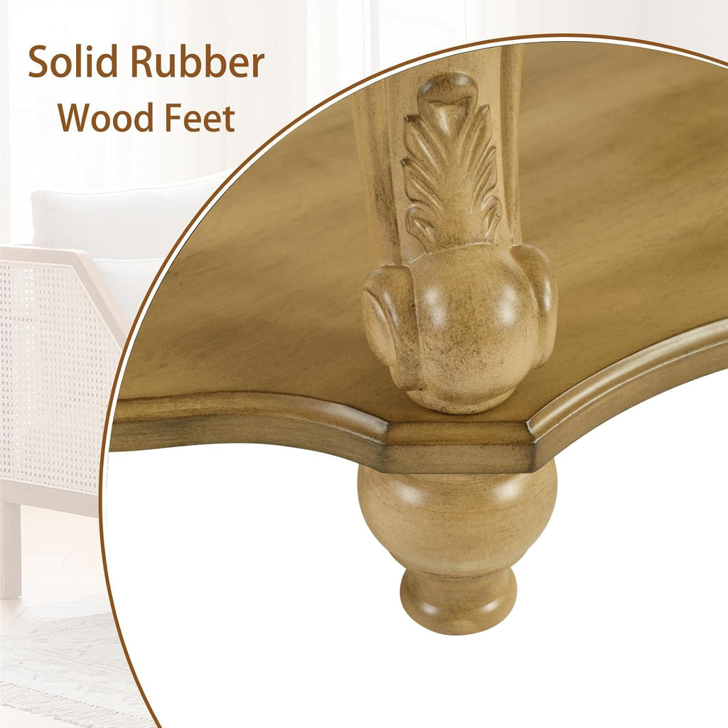 LKTART Round Coffee Table, 42' Oval Coffee Table with Storage, Victorian Center Table with Carved Legs, 2-Tier Cocktail Table for Living Room, Antique Natural