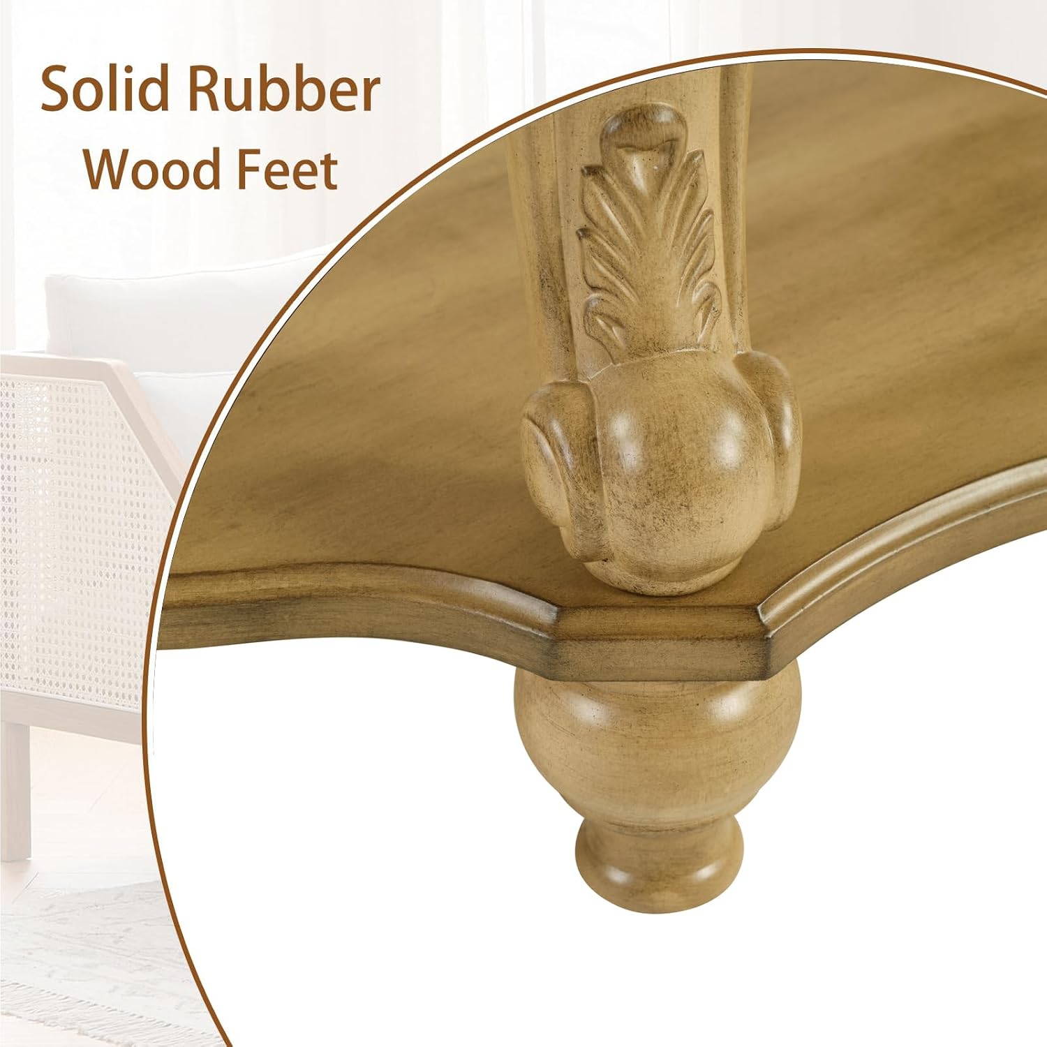 LKTART Round Coffee Table, 42' Oval Coffee Table with Storage, Victorian Center Table with Carved Legs, 2-Tier Cocktail Table for Living Room, Antique Natural