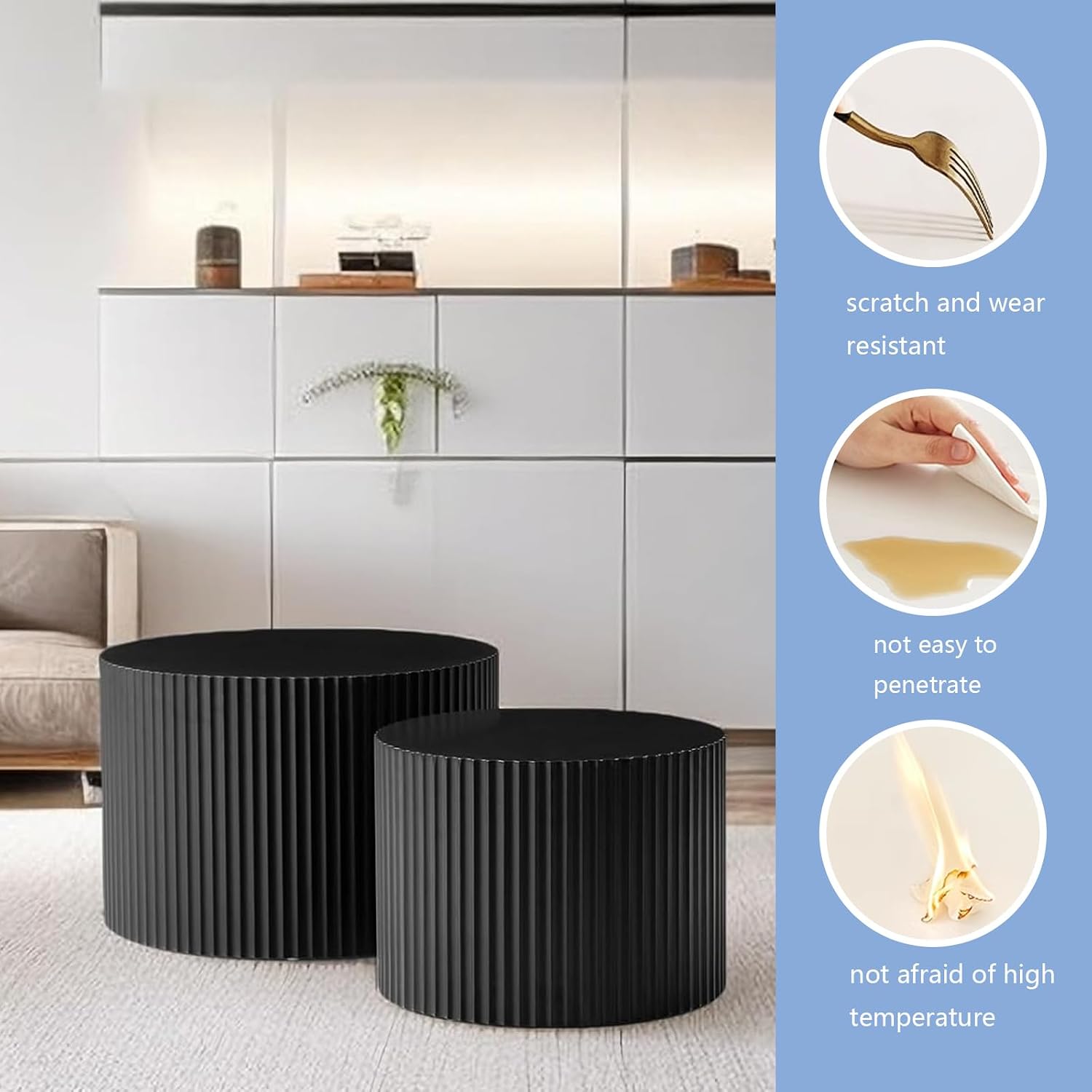 Round Coffee Table Set of 2 Modern Nesting Coffee Tables for Living Room Wave Stripe Round Coffee Table for Living Room Bedroom (D)