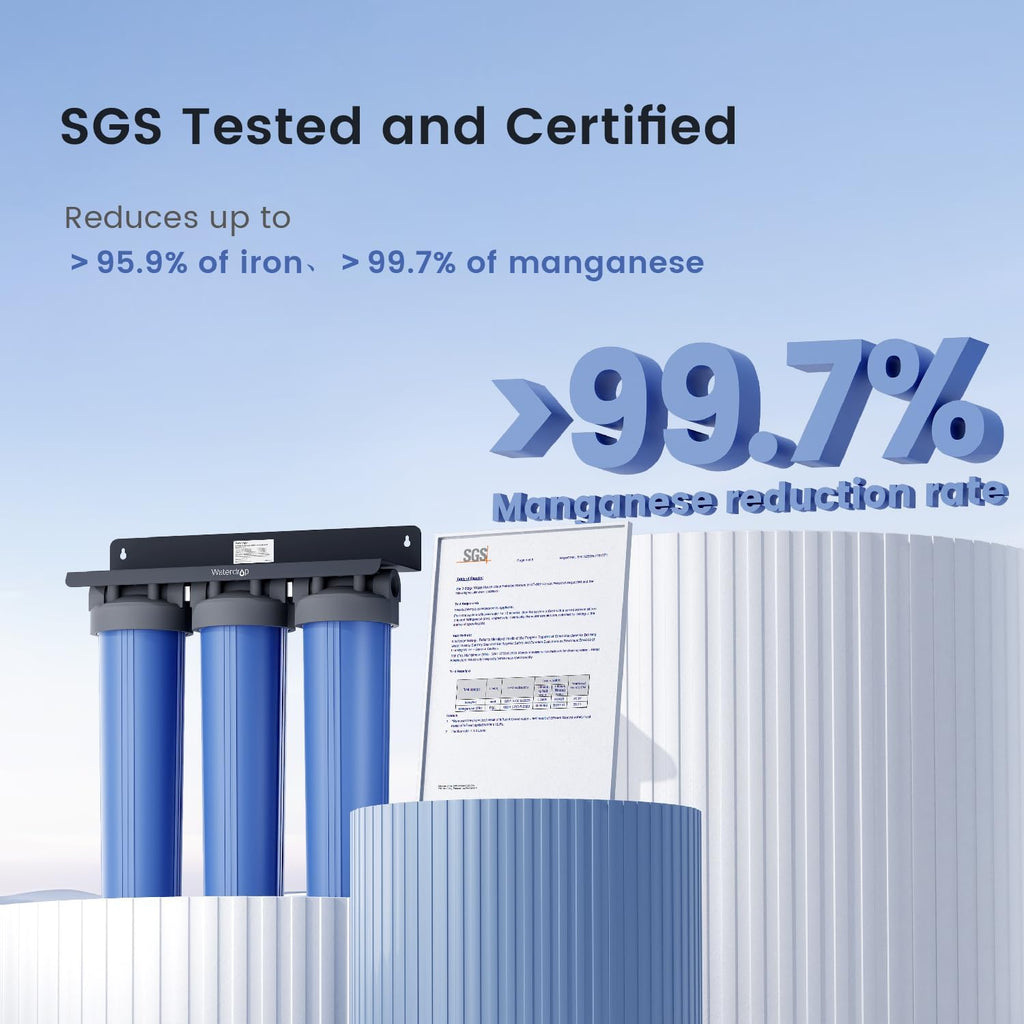 Waterdrop WHF3T-FG 3-Stage Whole House Water Filter System, Reduces Iron & Manganese, Lead, Chlorine, Odor, 7-Stage Filtration, with Carbon Filter & Sediment Filter, 5 Micron, 1' Inlet/Outlet