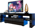 Black LED TV Stand for 50/60/70 Inch TVs with Color Change LED Lighting, Universal Entertainment Center for Video Gaming, Movies, and Home Decor, Clear Glass Shelving (Black3)