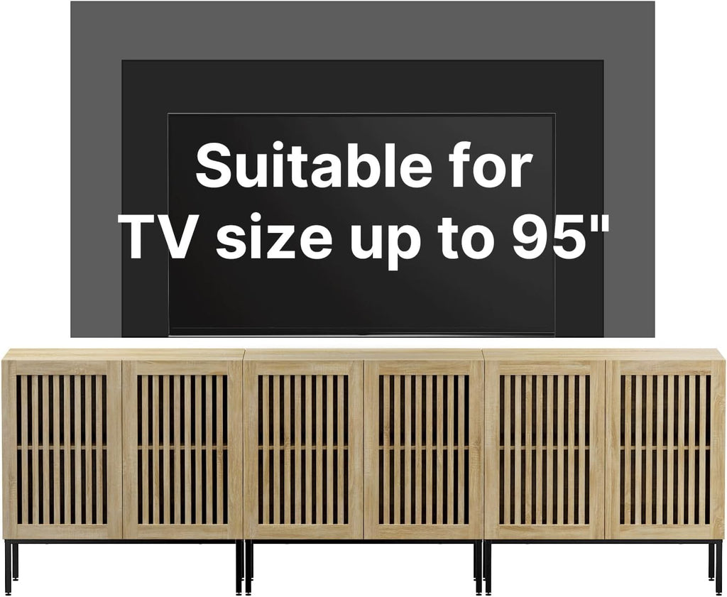 BVIUNTWO Buffet Cabinet with Storage,Set of 3 Farmhouse Console Table with Metal Base and Adjustable Shelves,Sideboard Coffee Bar Cabinet with 6 Doors for Dining Room,Living Room,Oak