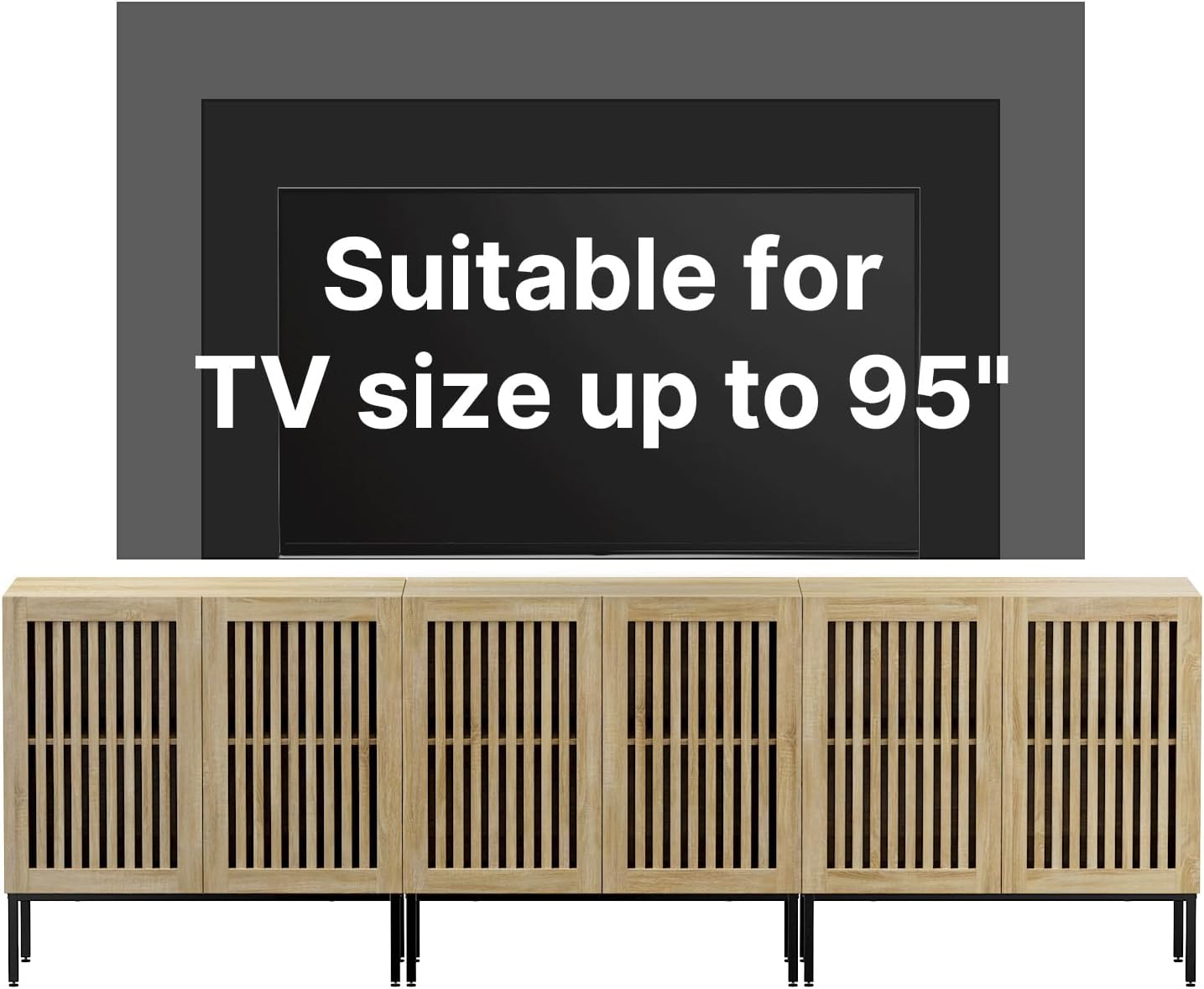 BVIUNTWO Buffet Cabinet with Storage,Set of 3 Farmhouse Console Table with Metal Base and Adjustable Shelves,Sideboard Coffee Bar Cabinet with 6 Doors for Dining Room,Living Room,Oak