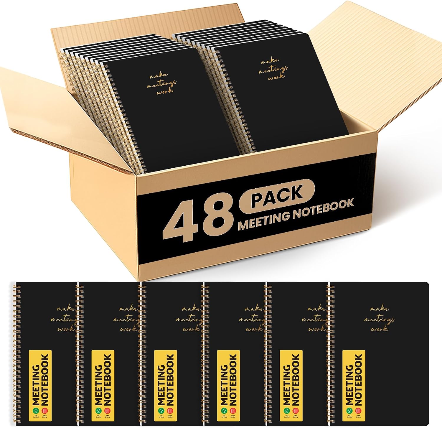 48 Pack of Meeting Notebook for Work Organization - Work notebook with action items, Meeting Minutes Planner Notebook, Perfect Office Supplies for Men & Women - Black