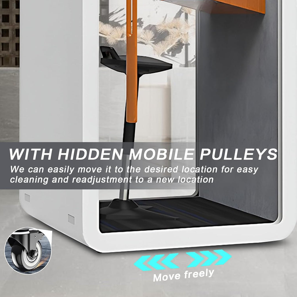 Office Sound Booth with Audio Privacy - Modern Soundproof Booth with Wooden Handle and Small Table Top,Office Room with Ventilation System,Lighting(43.3IN)