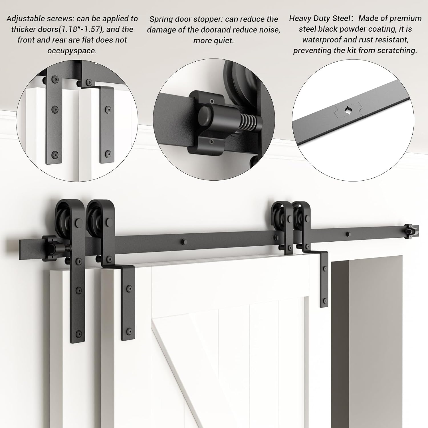 12FT Bypass Sliding Barn Door Hardware Kit, Combination Track Mode Sliding Door Hardware, Double Wooden Doors Use Single Track Bypass Barn Door Hardware (12 Feet)