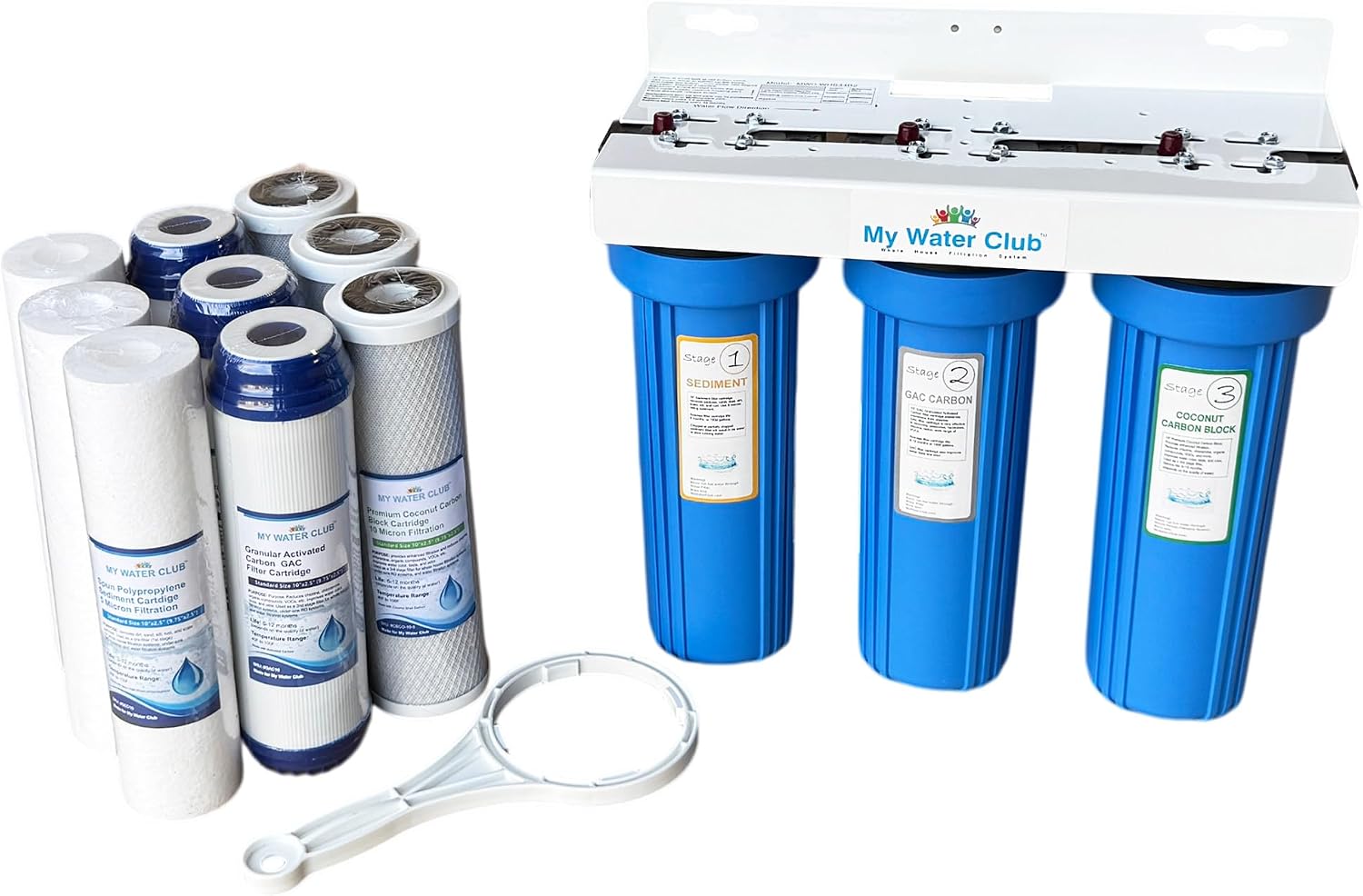 MyWaterClub Whole House Water Filter System, 3-Stage, with 2 Extra Filter Sets, 3/4' Port