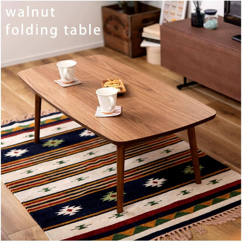 AZUMAYA Folding Legs Table W41.3 x D20.5 x H14.0 Inches Natural Walnut and Rubber Wood Material Home and Living Coffee Table Walnut Wood Color TAC-229WAL