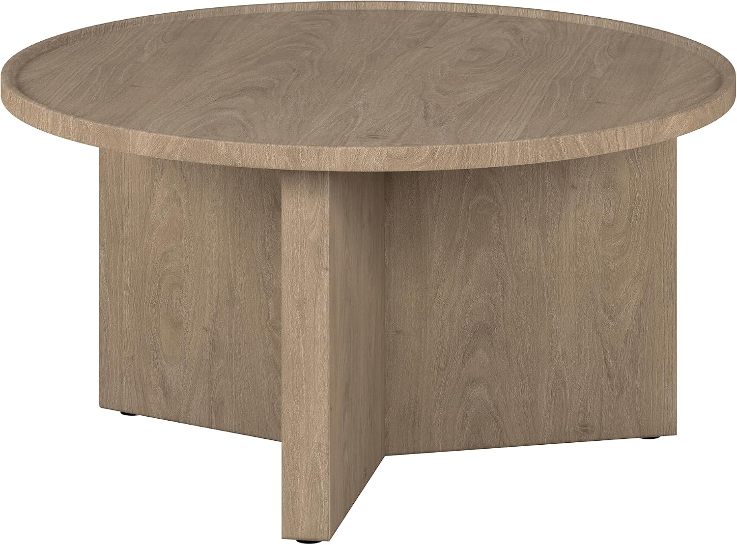Henn&Hart 32' Round Wood Pedestal Low-Profile Coffee Table for Living Room, Family Room, Office or Apartment, Weathered Gray