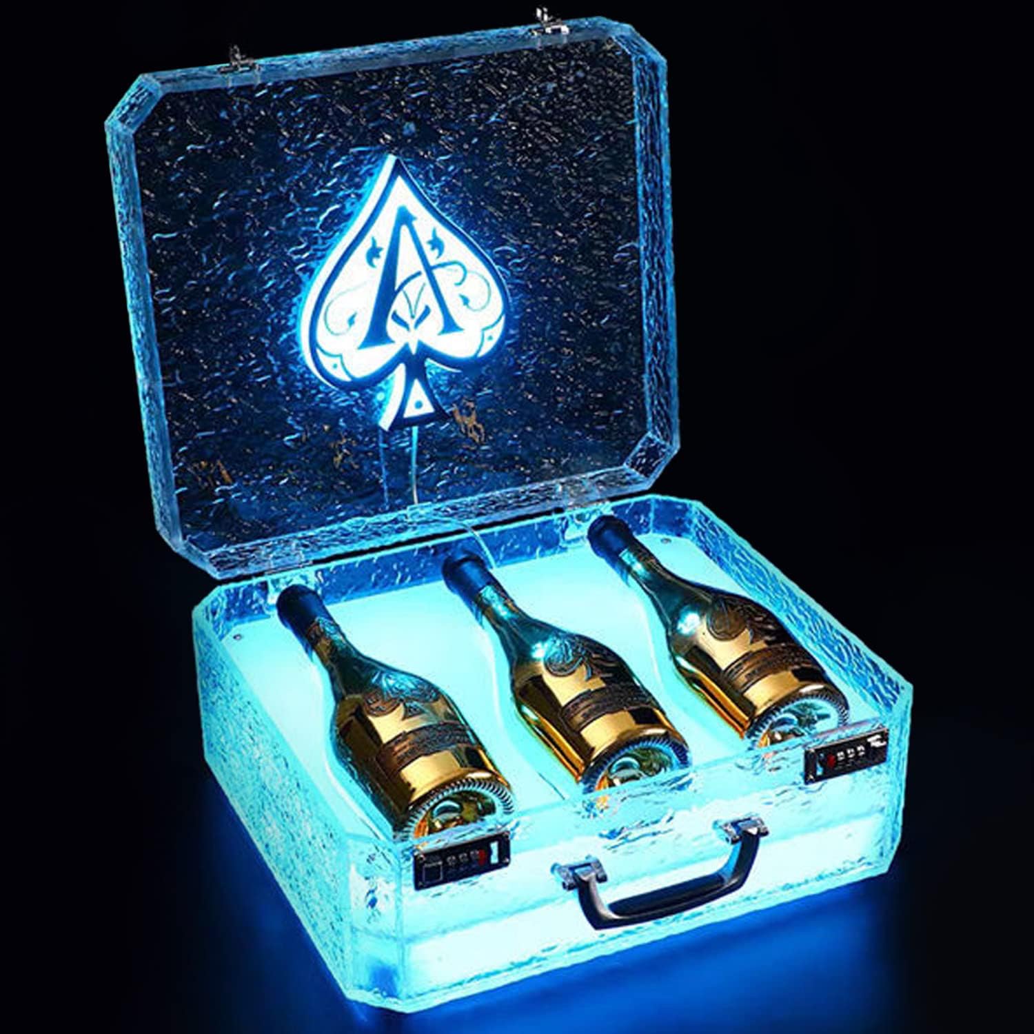 FADALE 3 Bottles Rechargeable LED Ace of Spade Glorifier Box, Champagne Bottle Carrier Case for Night Club Party Lounge Bar