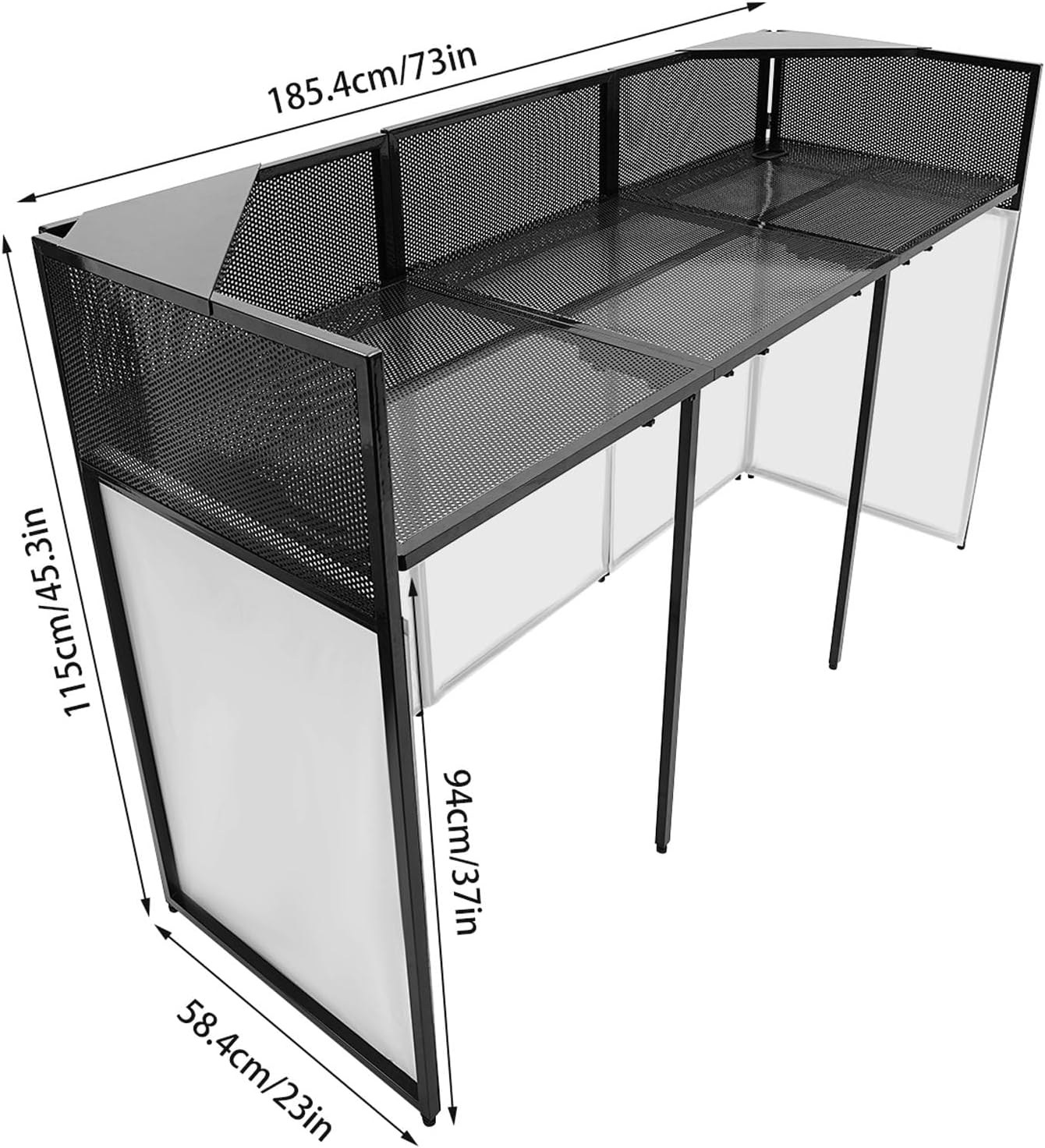 Foldable Dj Booth Stand with Table Top, 23' X 73' Event Facade & Scrim Screen Frame, Portable Dj Desk for Parties/Weddings/Clubs, Heavy Duty 44lbs Capacity