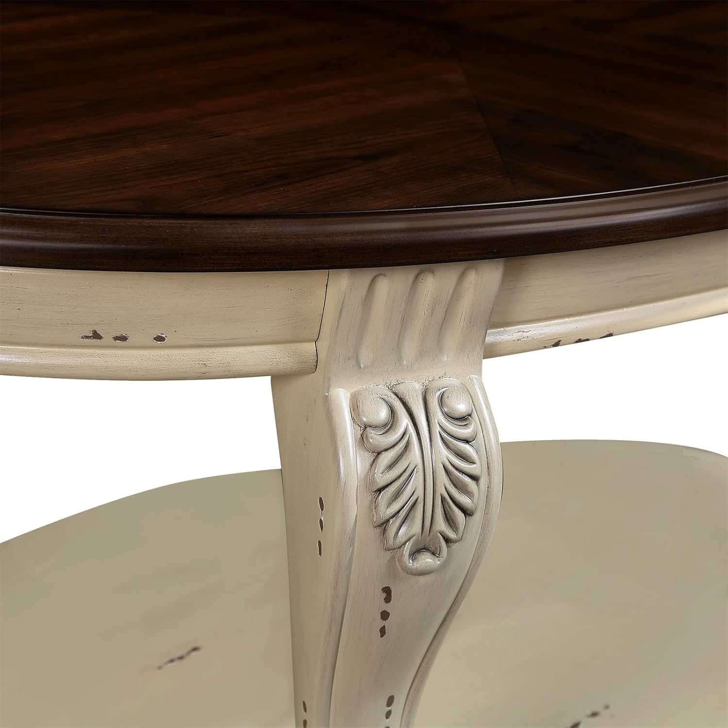 LKTART Oval Coffee Tables Set of 3, Vintage Wood Coffee Table with Carved Wood Legs, Antique Living Room Table Set(Beige and Espresso Top)