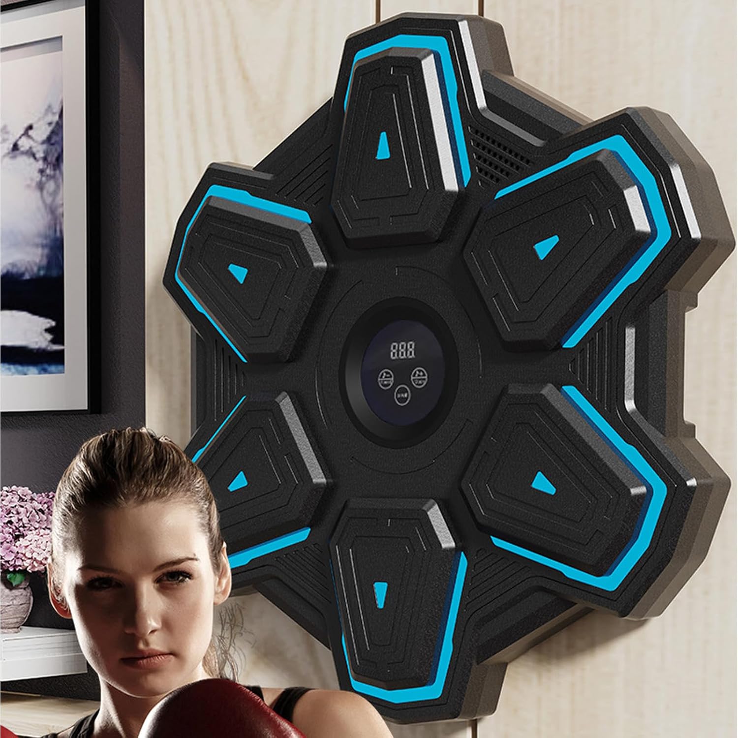 Music Boxing Machine with Boxing Gloves Wall Mounted Adjustment Smart Electronic Punching Equipment for Home Indoor Gym