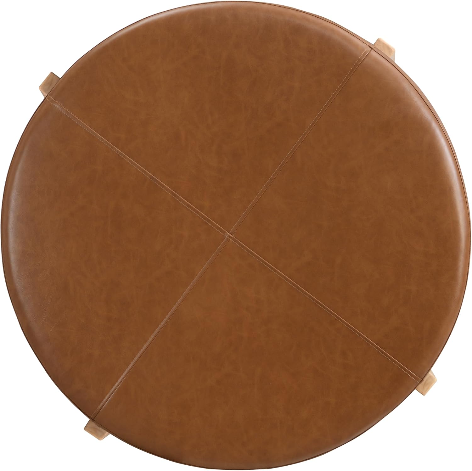 Christopher Knight Home Holmes Modern Faux Leather Upholstered Ottoman Coffee Table, Wooden Round Cocktail Ottoman, Large Living Room Sofa Footstool/Footrest, Brown+Natural