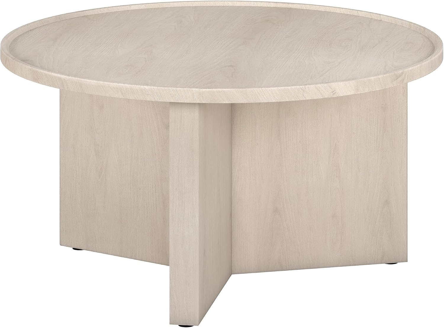 Henn&Hart 32' Round Wood Pedestal Low-Profile Coffee Table for Living Room, Family Room, Office or Apartment, Beech White