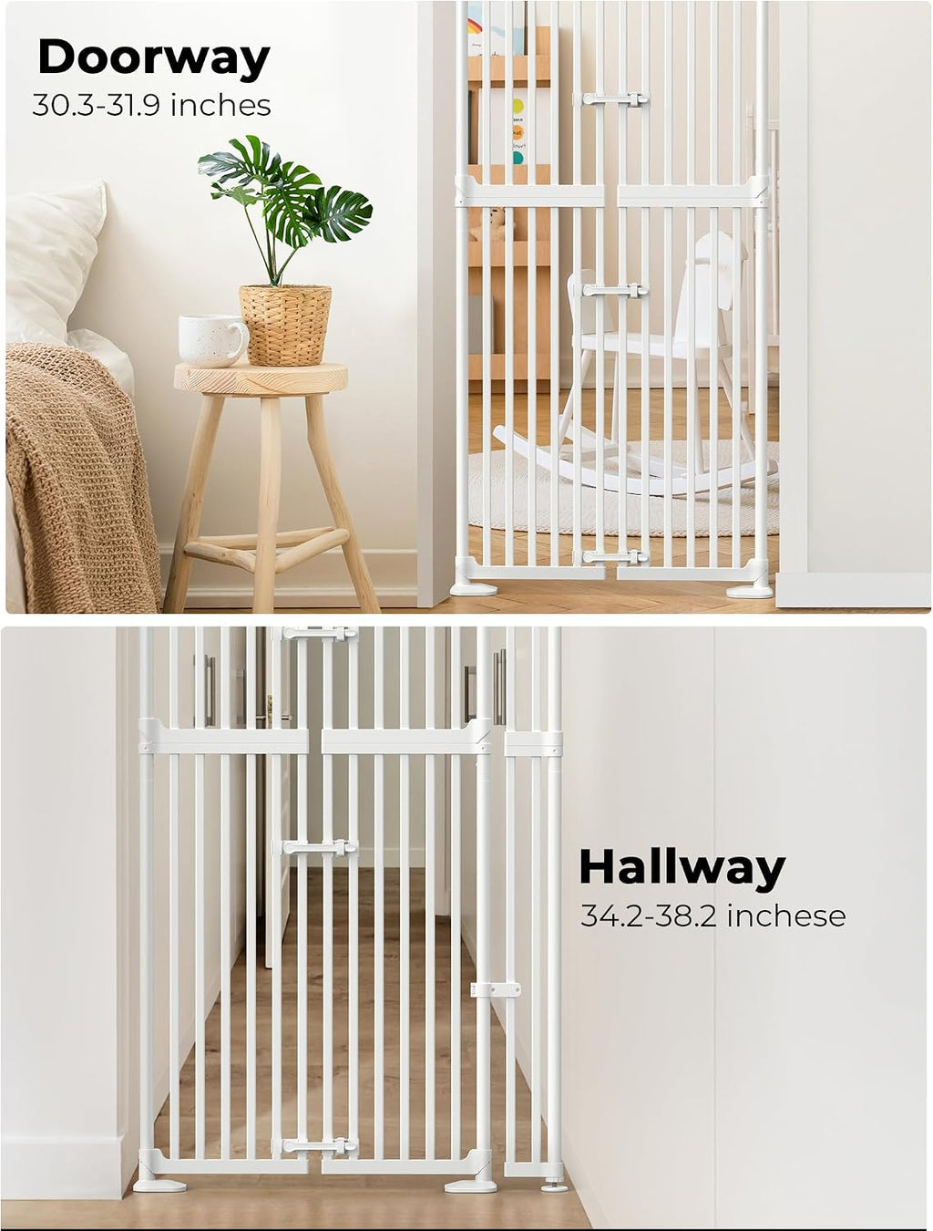 Extra Tall Cat Gate for Doorway: 74.8'-90.5' Tall Cat Gates for Pet 30.3'-38.2' Wide Pressure Mount No Wall Drilling for Indoor Stairs Doorway Room Door Dog Safety Barrier No Toddler