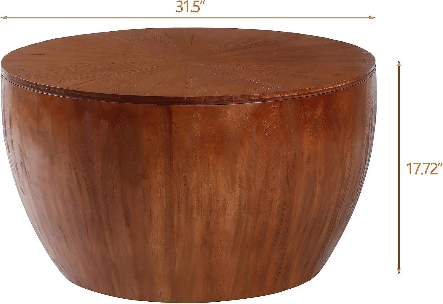 31.5'' Round Wood Coffee Table with Storage for Living Room, Modern Vintage Farmhouse Bucket Shaped Drum Coffee Table for Living Room Apartment Bedroom (Brown, ø31.5'' x 17.7'')