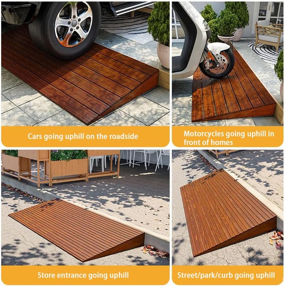 Wooden Threshold Ramp for Doorways and Outdoor Steps, Portable Step Ramp for Wheelchair, Scooter, Pets and Garden Use, Non-Slip Accessibility Ramp(50cm-19.7in)