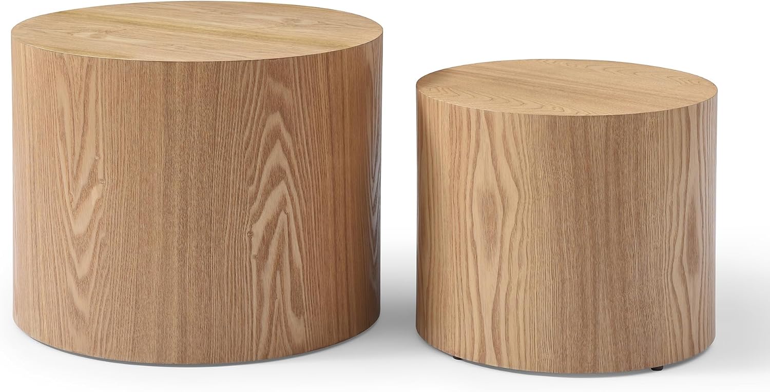 Nesting Coffee Table Set of 2, Modern Nesting Side Table End Table Set Small Round Accent Tables for Small Spaces Wood Circle Coffee Table for Living Room Bedroom Office
