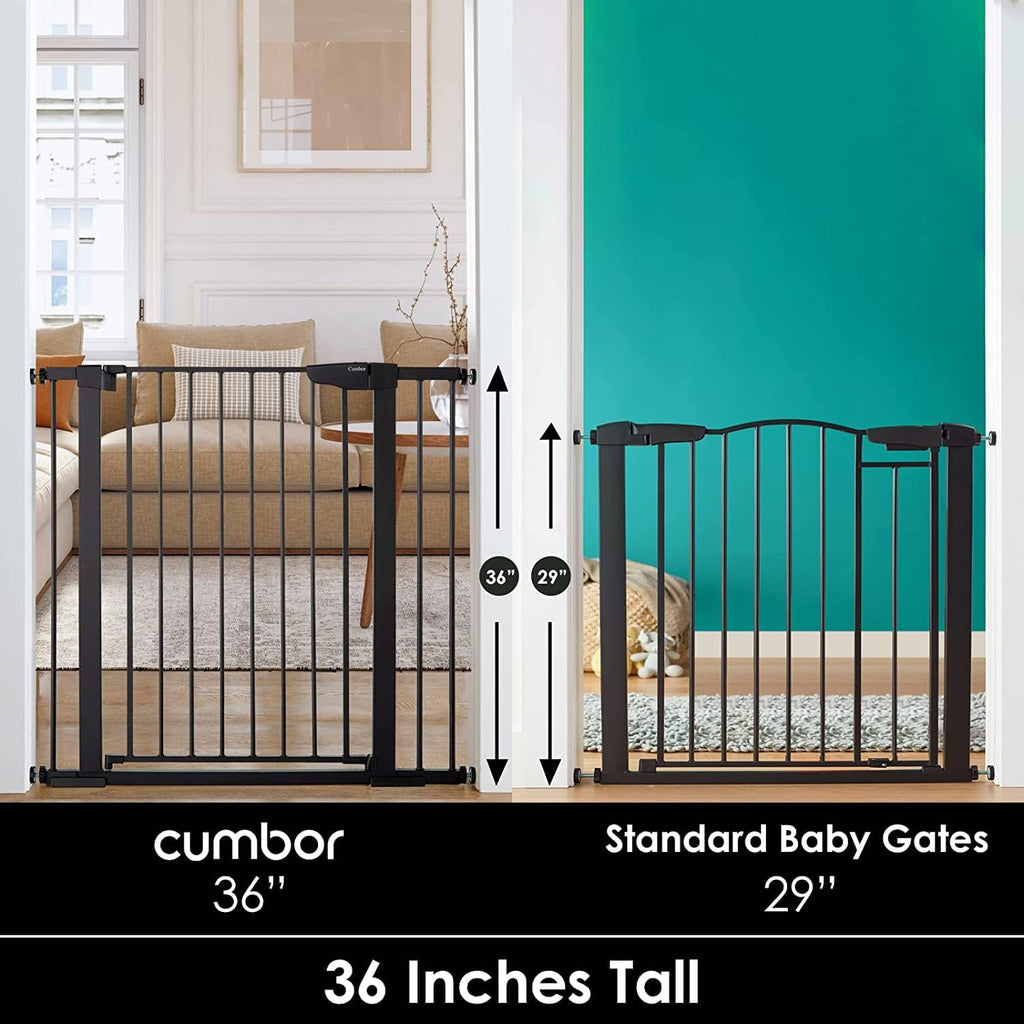 Cumbor 36' Extra Tall Baby Gate for Stairs, 29.7-40.6' Wide Dog Gate for Doorways, Pressure Mounted Auto-Close Pets Gates for Dogs Indoor, Durable Safety Child Gate, Mom's Choice Awards Winner, Black