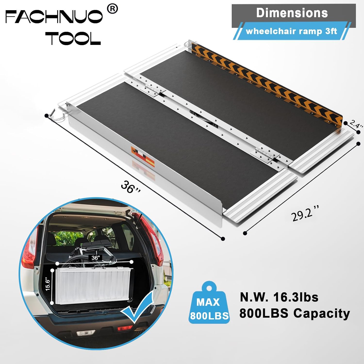 FACHNUO 2FT & 3FT Portable Wheelchair Ramp Non-Skid Aluminum Handicap Ramps with Handle 31.3'' Wide 800LBS Capacity Wheel Chair Ramp Scooter Ramps for Home, Steps, Stairs, Entry, Threshold, Doorway