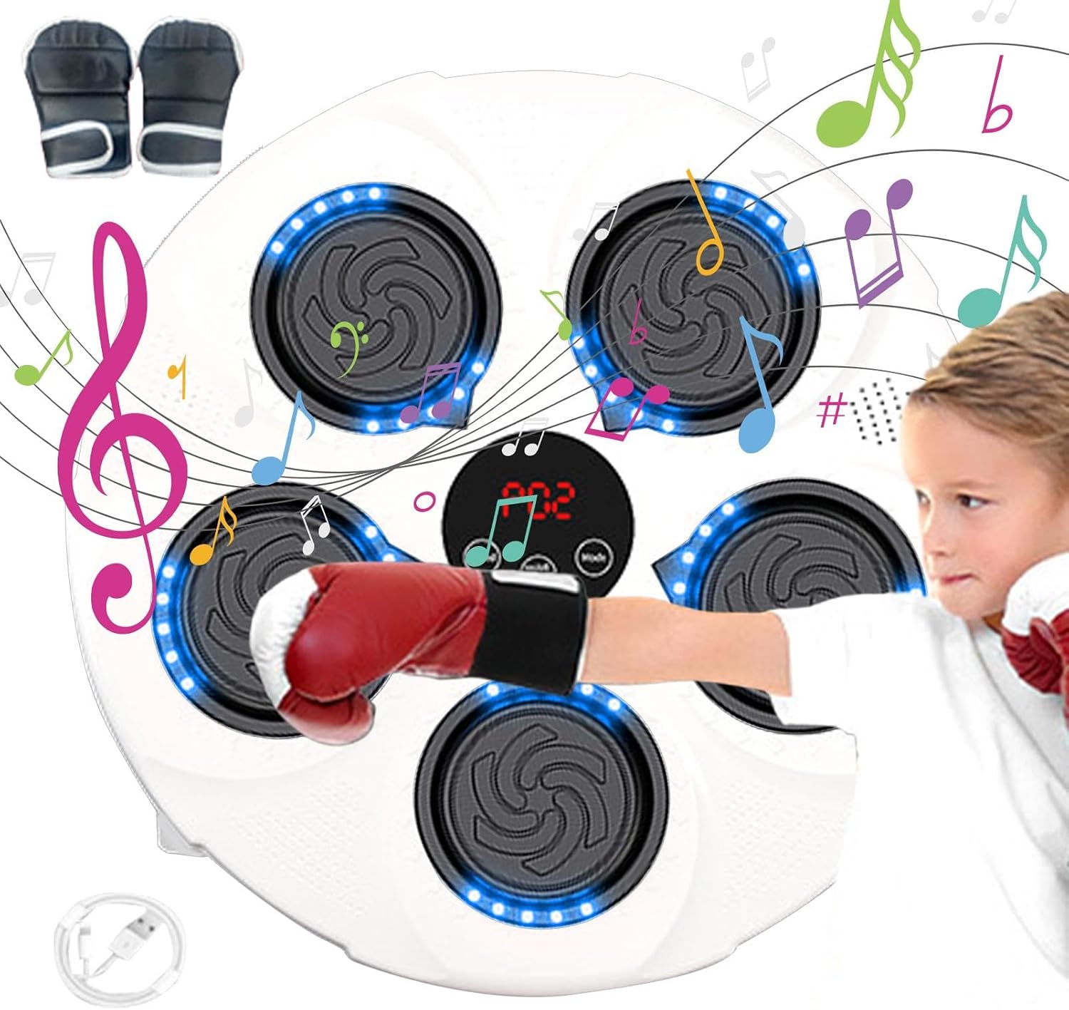 Electronic Boxing Trainer with Boxing Gloves, Smart Wall Strike Machine, Electronic Music Boxing Machines, Training Machine, Speed Adjustable Punch Equipment