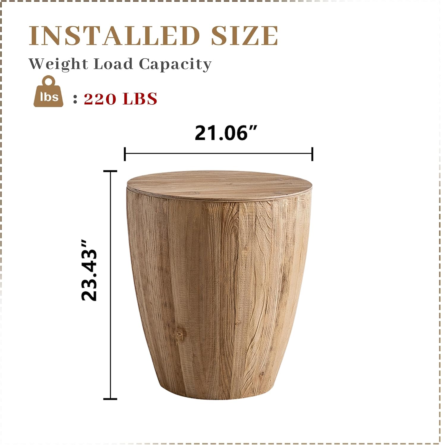 21.6' Bucket Shaped Round Coffee Table with Storage, Drum Coffee Table for Office, Dining Room and Living Room, Nature