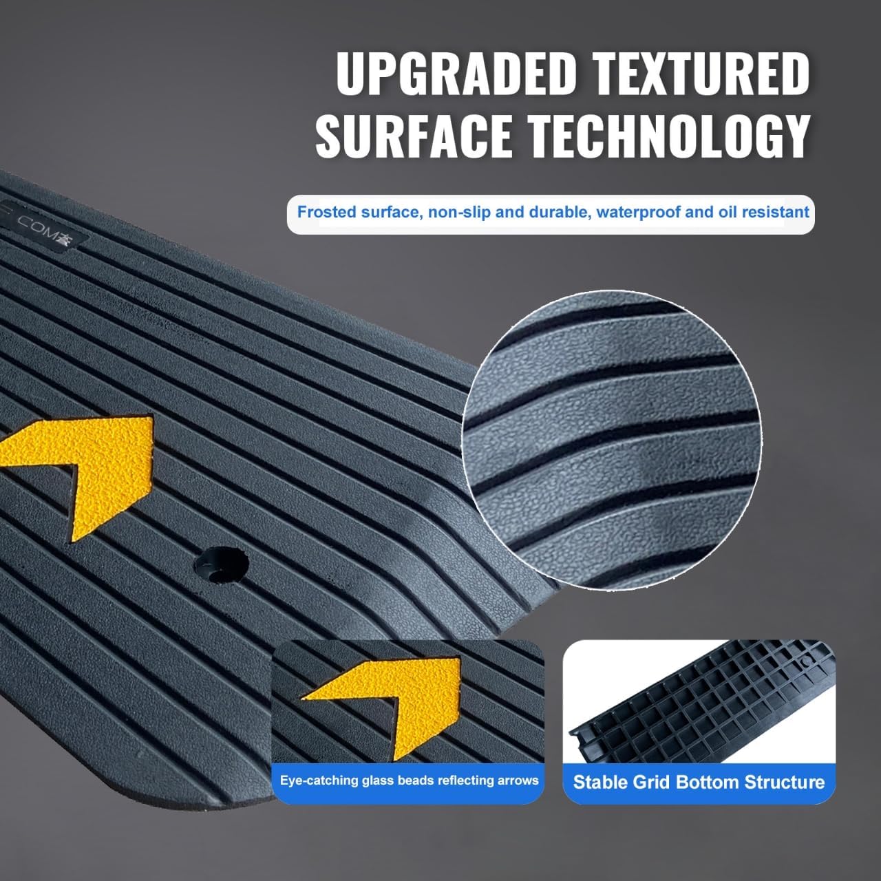Rubber Threshold Ramp for Doorways Heavy Duty 5cm 2' Rise Wheelchair Ramp, 1 Pack Recycled Rubber Power Curb Ramp for Door Threshold Wheelchair Scooter Curb Ramp(RTR50)