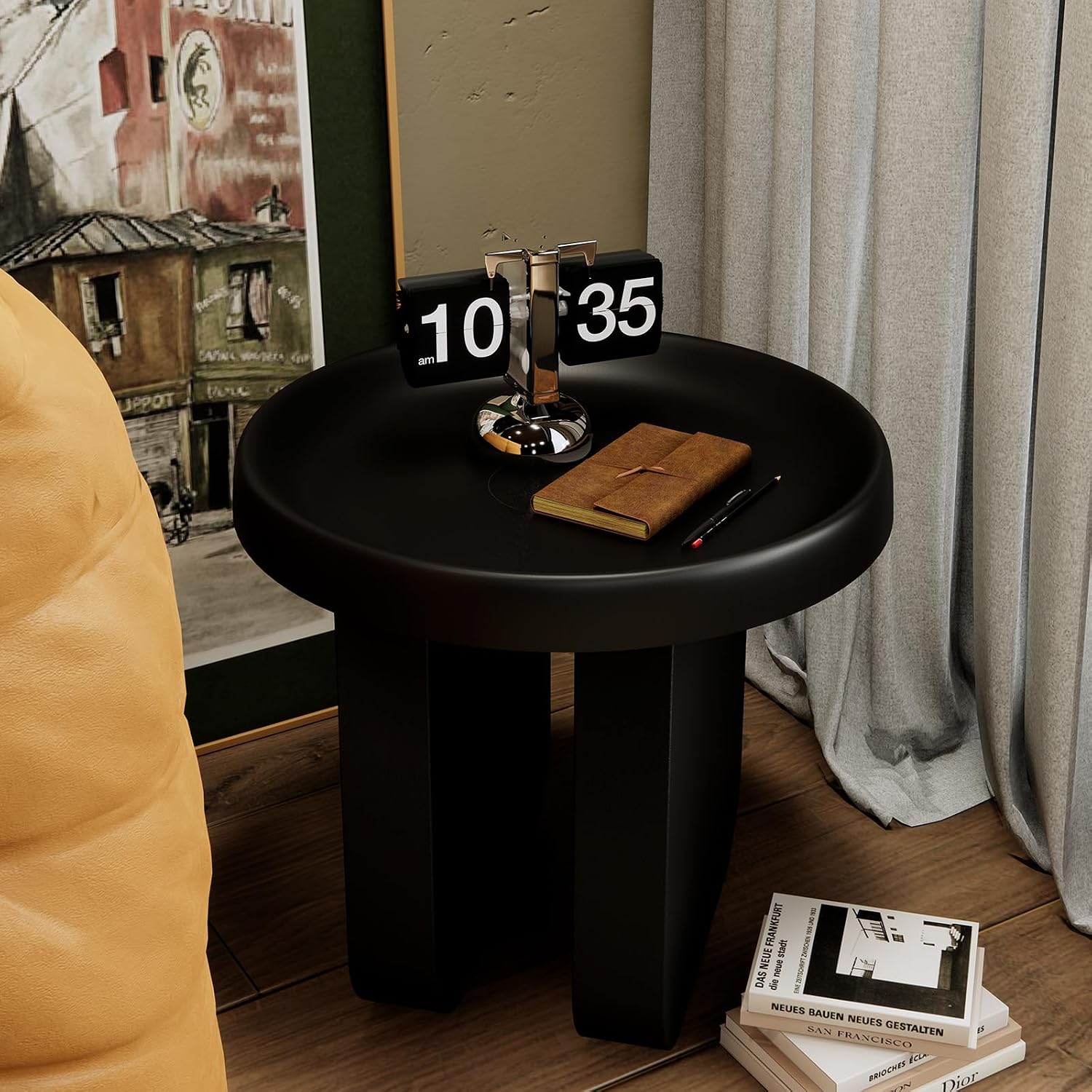 Round Side Table, Modern end Table,Small Metal Coffee Table,Unique Circle Accent Table for Living Room,Bedroom (Black, Small Circle：19.3 x 19.7（in）)