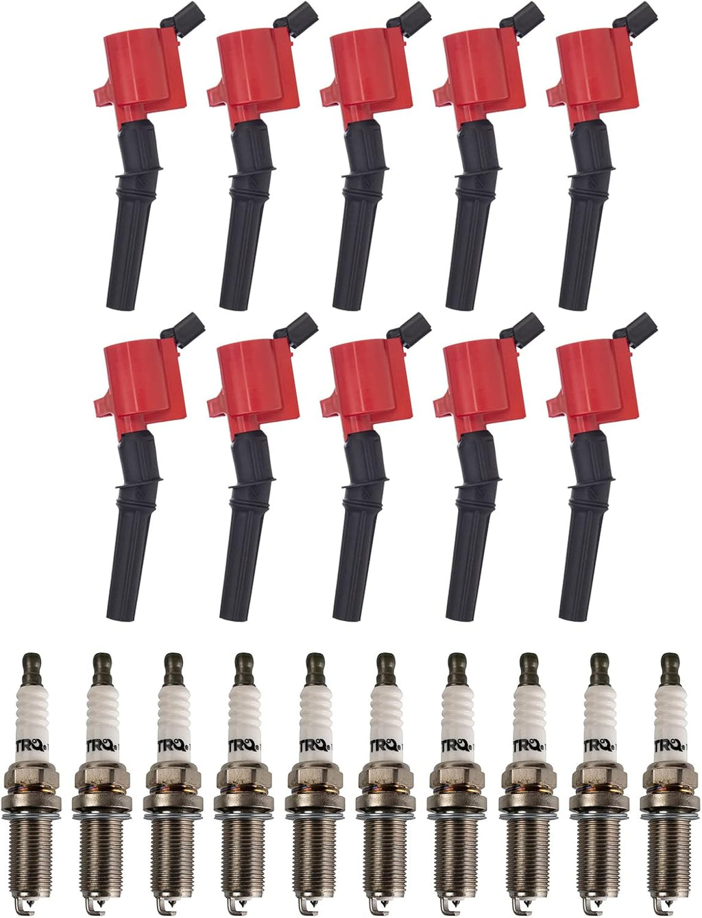TRQ Ignition Coil and Spark Plug Kit 10 Piece Iridium Spark Plugs Compatible with 1997-2019 Ford E-350 Econoline E-350 Econoline Club Wagon Econoline Super Duty F-250 Super Duty F-350 Super Duty