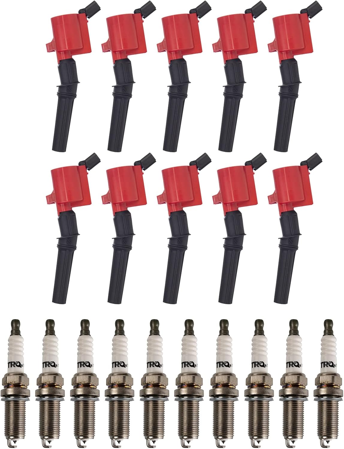 TRQ Ignition Coil and Spark Plug Kit 10 Piece Iridium Spark Plugs Compatible with 1997-2019 Ford E-350 Econoline E-350 Econoline Club Wagon Econoline Super Duty F-250 Super Duty F-350 Super Duty